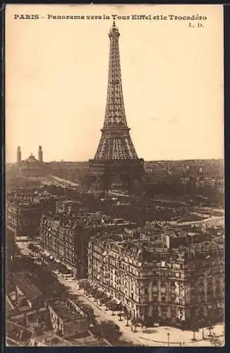 AK Paris, Panorama vers la Tour Eiffel et Trocadéro, Eiffelturm