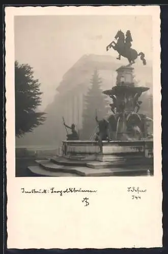 Foto-AK Adalbert Defner: Innsbruck, Leopoldsbrunnen bei Nebel