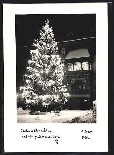 Foto-AK Adalbert Defner: Innsbruck, Goldenes Dachl zur Weihnachtszeit