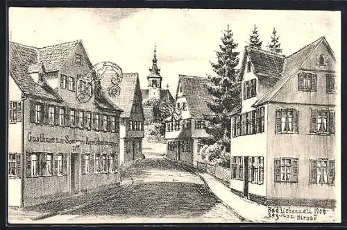 Künstler-AK Bad Liebenzell, Strassenpartie mit Gasthaus zur Sonne