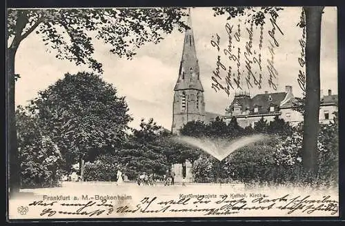 AK Frankfurt a. M.-Bockenheim, Kurfürstenplatz mit Kathol. Kirche