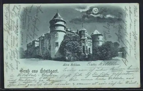 Mondschein-AK Stuttgart, Altes Schloss