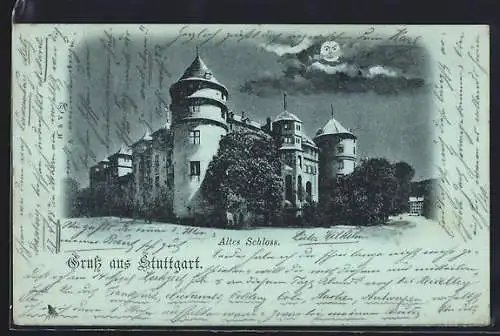 Mondschein-AK Stuttgart, Altes Schloss