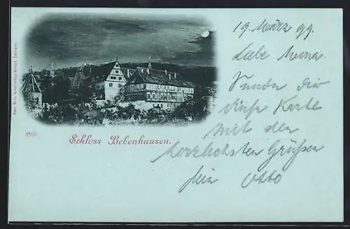 Mondschein-AK Bebenhausen, Ansicht vom Schloss