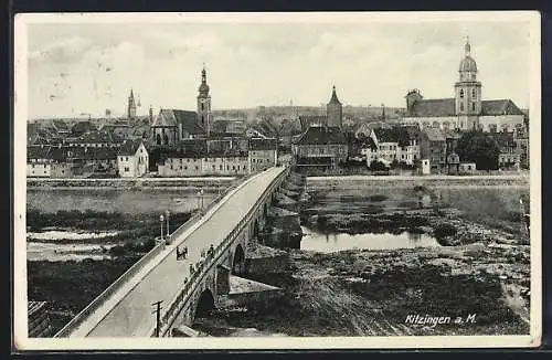 AK Kitzingen a. M., Blick über die Mainbrücke auf die Innenstadt