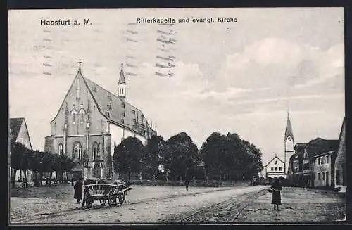 AK Hassfurt, Partie an der Ritterkapelle und der evangl. Kirche