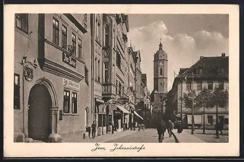 AK Jena, Johannisstrasse mit Gasthaus Zur Rose