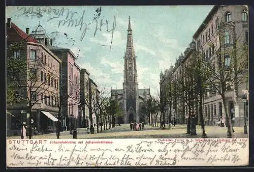 AK Stuttgart, Johanniskirche mit Johannisstrasse