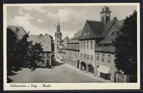 AK Wolkenstein i. Erzg., Markt mit Rathaus