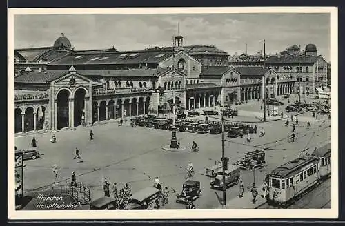 AK München, Hauptbahnhof mit Strassenbahn