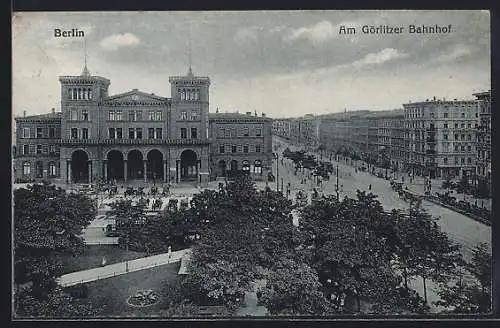 AK Berlin-Kreuzberg, Görlitzer Bahnhof, Grünanlange, Strassenbahn