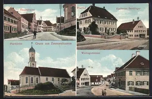 AK Zusmarshausen, Kaufhaus Sendlinger, Pfarrhof, Hauptstrasse, Pfarrkirche, Wertingerstrasse