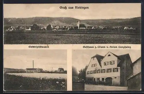 AK Kiebingen, Gasthaus z. Löwen v. Anton Langheinz, Elektrizitätswerk, Totalansicht