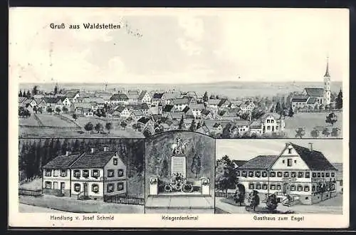 Künstler-AK sign. Hans Pernat: Waldstetten / Ichenhausen, Handlung v. Josef Schmid, Gasthaus zum Engel, Kriegerdenkmal