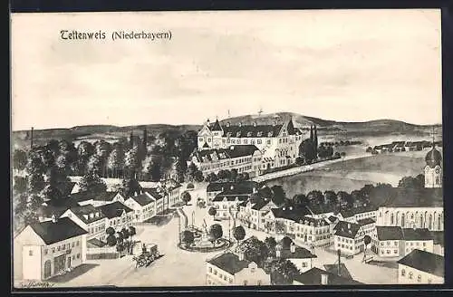 Künstler-AK sign. Hans Pernat: Tettenweis /Niederbayern, Blick über die Ortschaft