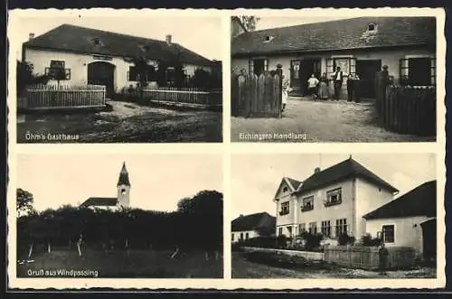 AK Windpassing / Grabern, Öhm`s Gasthaus, Eichingers Handlung, Volksschule