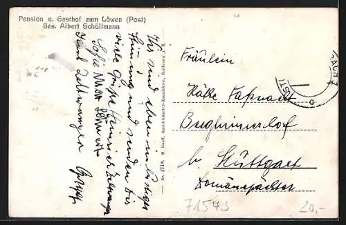 AK Wüstenrot, Pension und Gasthaus zum Löwen nebst dem Rathaus