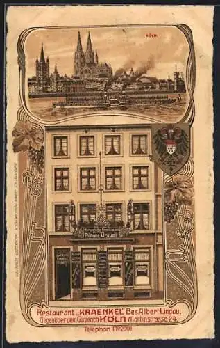 Lithographie Köln, Restaurant Kraenkel, Bes. Albert Lindau, Martinstrasse 24