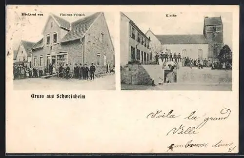 AK Schweinheim, Bäckerei von Vinsenz Fritsch, Kirche