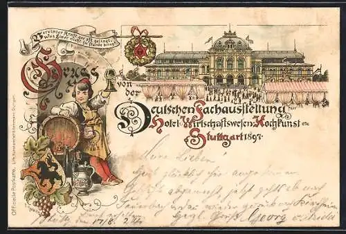 Lithographie Stuttgart, Deutsches Fachausstellung für Hotel & Wirtschaftswesen-Hochkunst 1897, Ausstellungsgebäude