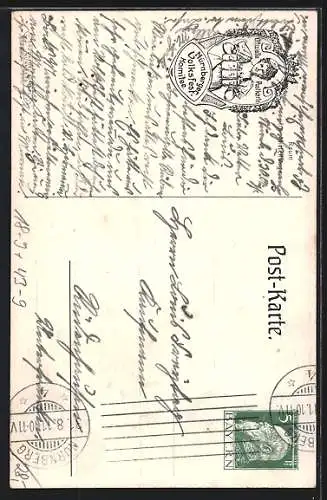 Künstler-AK Nürnberg, Volksfest 1911, Vogelverkäuferin, Ganzsache Bayern