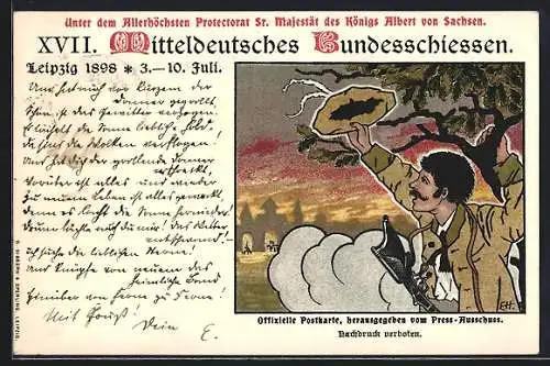 Lithographie Leipzig, XVII. Mitteldeutsches Bundesschiessen 1898, Festpostkarte, Ganzsache