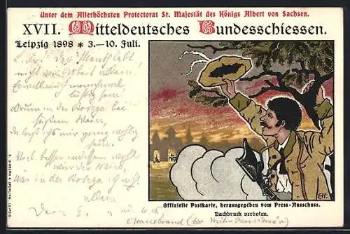 Lithographie Leipzig, XVII. Mitteldeutsches Bundesschiessen 1898, Festpostkarte, Ganzsache