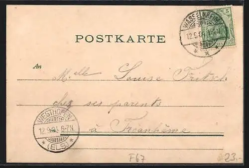 AK Zehnacker i. E., Neues Gasthaus, Kirche und Pfarrhaus, Schulhaus, Totalansicht