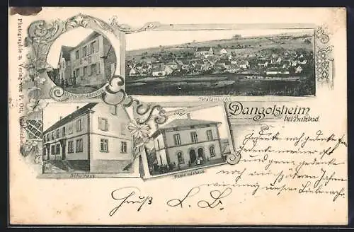 AK Dangolsheim bei Sulzbad, Gasthaus zum Rebstock, Schulhaus, Gemeindehaus und Totalansicht