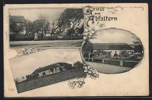 AK Abfaltern, Ortspartien im Blumen-Passepartout