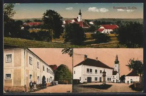 AK Kronstorf, Ortsansicht aus der Vogelschau, Kirche und Strassenpartie
