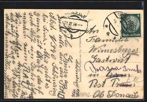 AK Schönering bei Linz, Dorfstrasse mit Blick zur Kirche