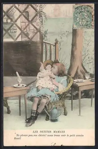 AK Les Petits Mamans, Mädchen mit Puppen