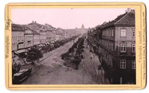 Fotografie Römmler & Jonas, Dresden, Ansicht Prag, Pferdebahn am Wenzelsplatz, Vaclavske namesti