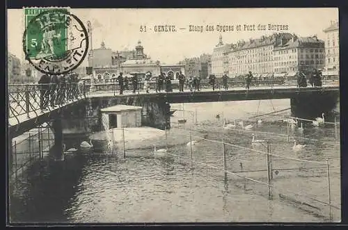 AK Genève, Etang des Cygnes et Pont des Bergues