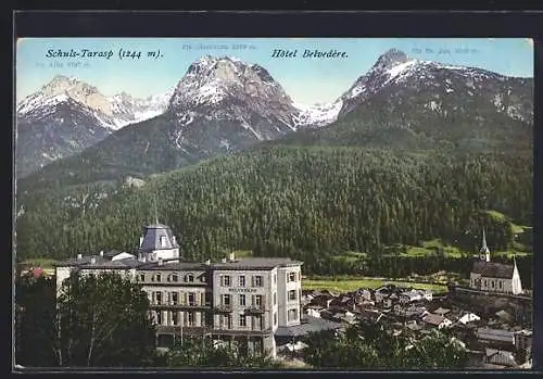 AK Schuls-Tarasp, Totalansicht mit Hotel Belvedere und Gipfelpanotama