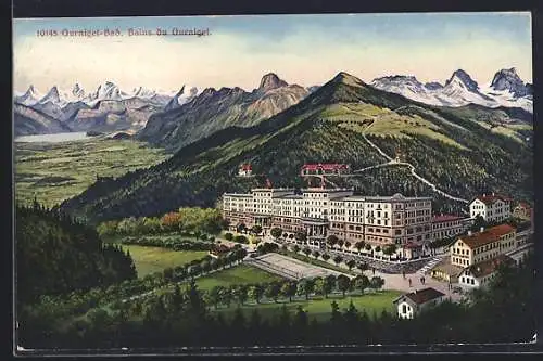 AK Gurnigel-Bad, Ortsansicht mit Umgebung und Bergpanorama aus der Vogelschau