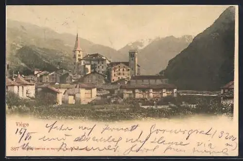 AK Viège, Ortsansicht mit Kirche u. Turmgebäude