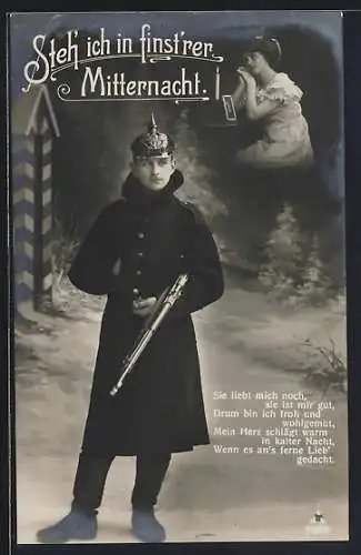 Foto-AK Soldat im Schnee denkt an seine Geliebte