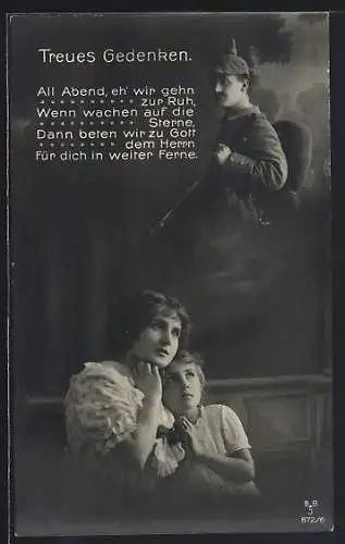 Foto-AK Mutter und Kind denken an den Vater im Krieg