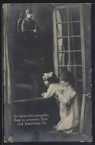 Foto-AK Kinder beten für ihren Vater im Krieg
