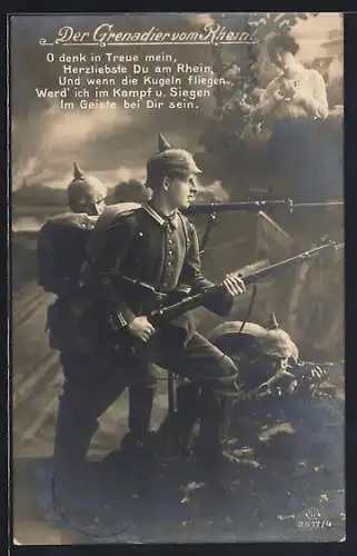 Foto-AK Der Grenadier vom Rhein, Grenadier denkt an seine Frau