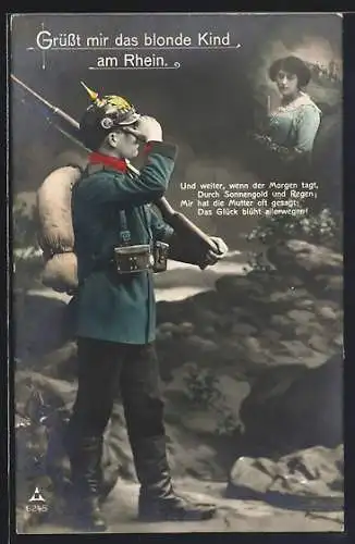 Foto-AK Uniformierter Soldat denkt an seine Geliebte