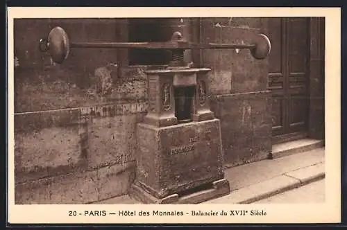 AK Paris, Hotel des Monnaies, Balancier du XVII. Siècle