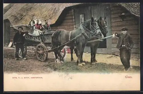 AK Goes, Pferdekutsche vor einem Bauernhaus