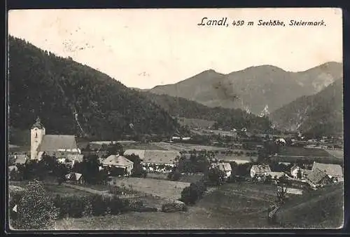 AK Landl, Ortsansicht mit Kirche und Umgebung, Berge