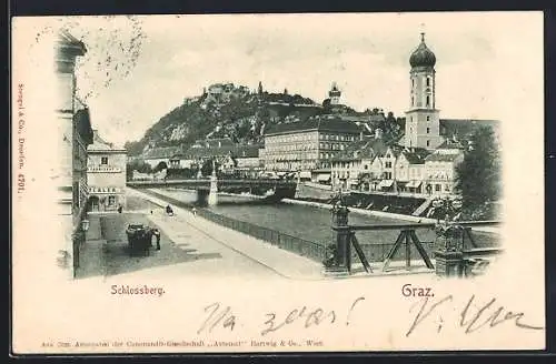 AK Graz, Ortspartie mit Blick zum Schlossberg