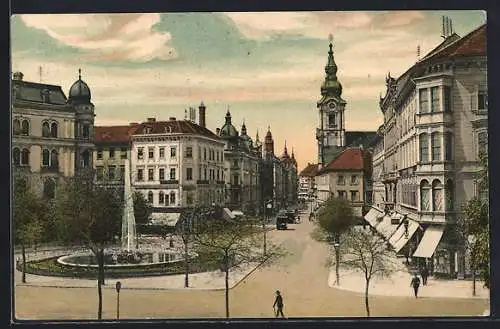 AK Graz, Bismarckplatz mit der Herrengasse