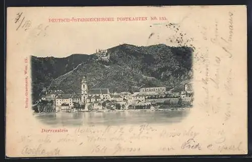 AK Dürrenstein, Ortsansicht gegen die Berge