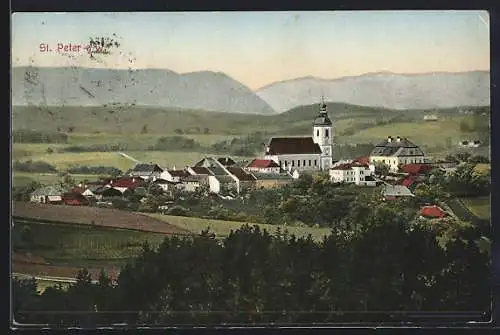AK St. Peter a. W., Totalansicht gegen die Berge